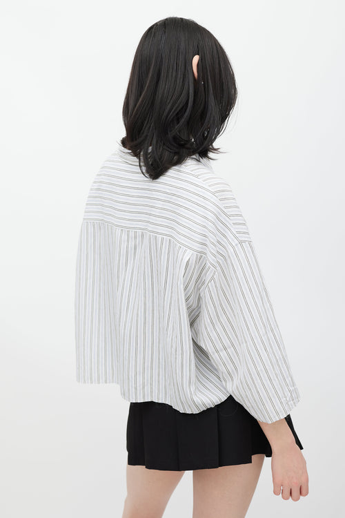 MM6 Maison Margiela White & Blue Striped Cropped Shirt