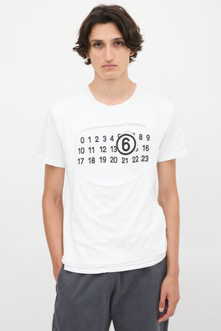 MM6 Maison Margiela White Numbers Logo Printed Distressed  T-Shirt