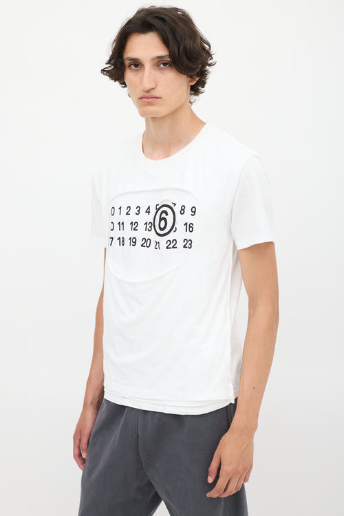 MM6 Maison Margiela White Numbers Logo Printed Distressed  T-Shirt