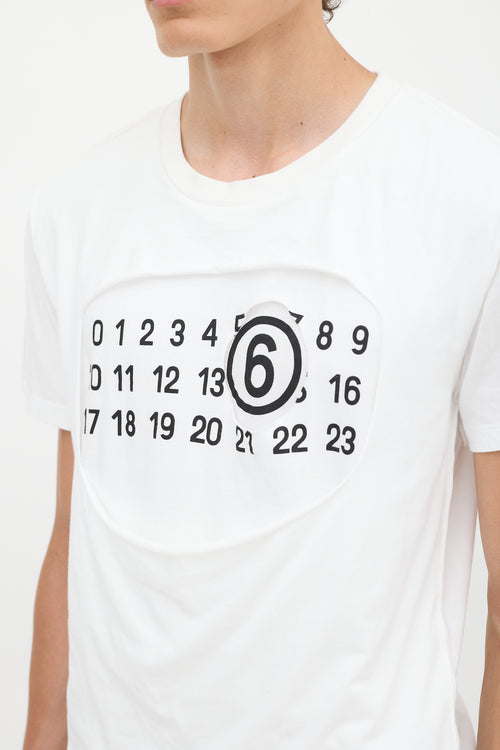 MM6 Maison Margiela White Numbers Logo Printed Distressed  T-Shirt