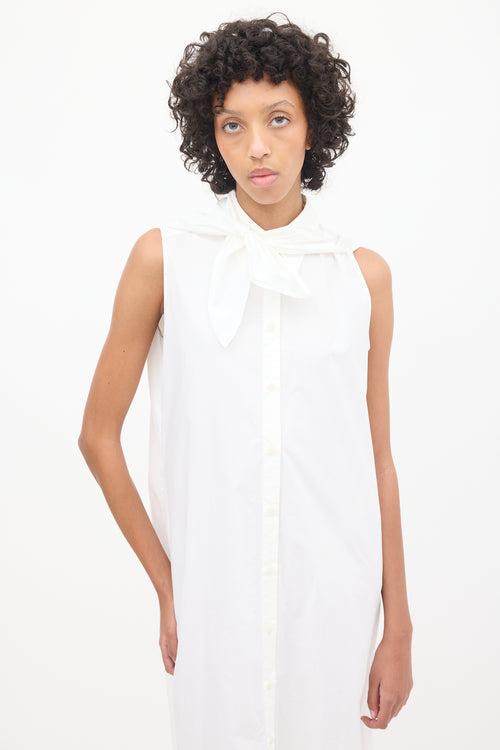 MM6 Maison Margiela White Tie Neck Sleeveless Shirt Dress