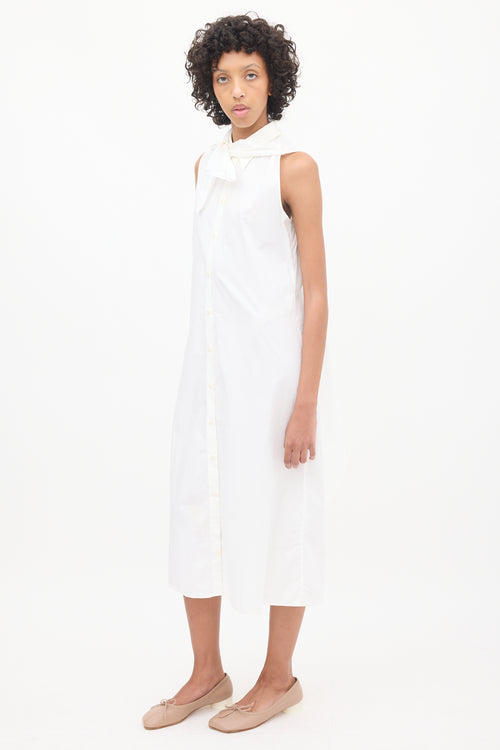 MM6 Maison Margiela White Tie Neck Sleeveless Shirt Dress