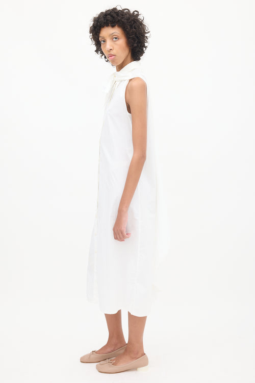 MM6 Maison Margiela White Tie Neck Sleeveless Shirt Dress