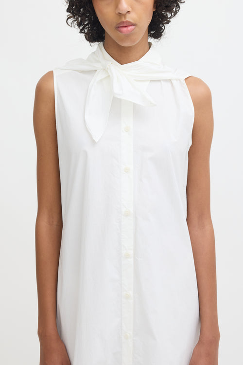 MM6 Maison Margiela White Tie Neck Sleeveless Shirt Dress