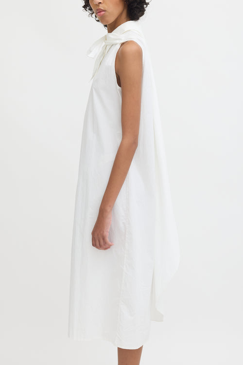 MM6 Maison Margiela White Tie Neck Sleeveless Shirt Dress