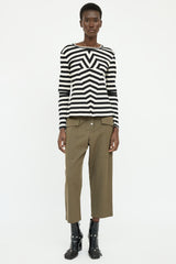 MM6 Maison Margiela Black & White Striped Ribbed Leather Panel Top