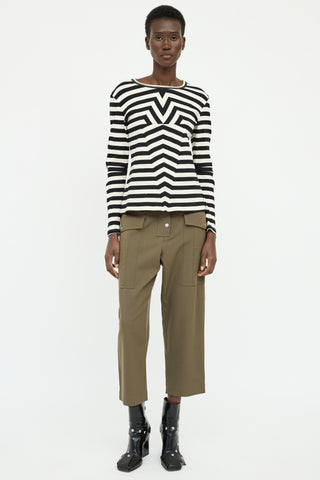 MM6 Maison Margiela Black & White Striped Ribbed Leather Panel Top