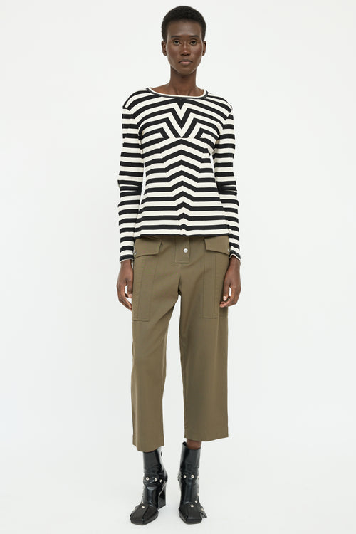 MM6 Maison Margiela Black & White Striped Ribbed Leather Panel Top