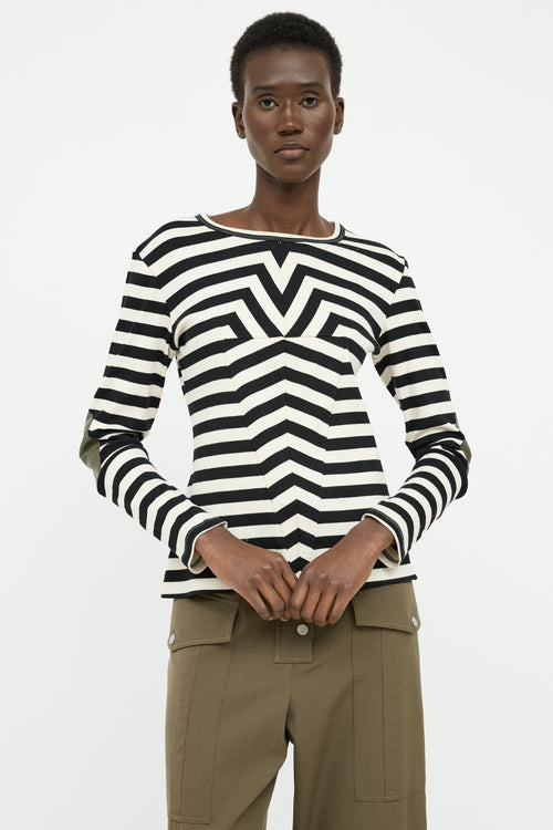 MM6 Maison Margiela Black & White Striped Ribbed Leather Panel Top