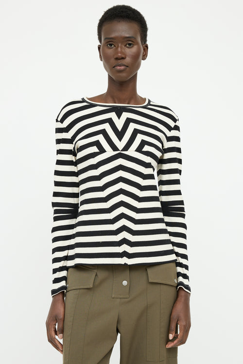 MM6 Maison Margiela Black & White Striped Ribbed Leather Panel Top