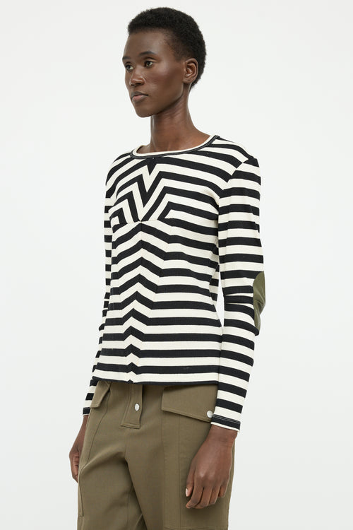 MM6 Maison Margiela Black & White Striped Ribbed Leather Panel Top