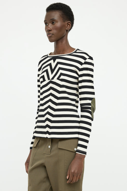MM6 Maison Margiela Black & White Striped Ribbed Leather Panel Top