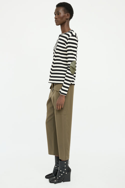 MM6 Maison Margiela Black & White Striped Ribbed Leather Panel Top