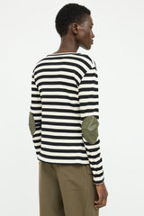 MM6 Maison Margiela Black & White Striped Ribbed Leather Panel Top