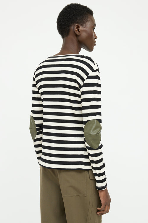 MM6 Maison Margiela Black & White Striped Ribbed Leather Panel Top