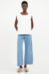 MM6 Maison Margiela White Raw Hem Short Sleeve Top