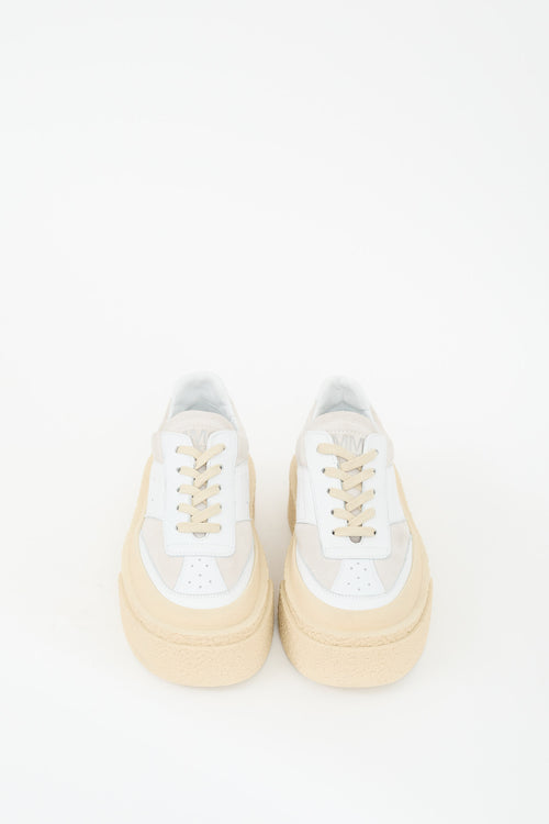 MM6 Maison Margiela White & Beige Leather Platform Sneaker