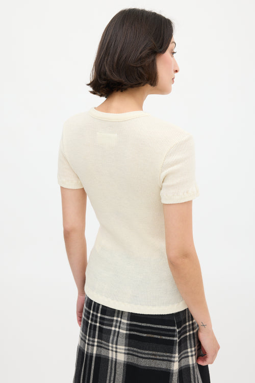 MM6 Maison Margiela Cream Ribbed Knit Embroidered Logo Top