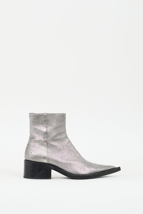 MM6 Maison Margiela Silver Leather Pointed Toe Ankle Boot