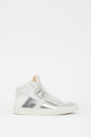 MM6 Maison Margiela White & Silver Leather Mirror Sneaker