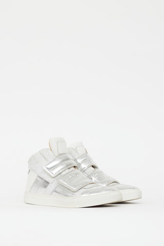 MM6 Maison Margiela White & Silver Leather Mirror Sneaker