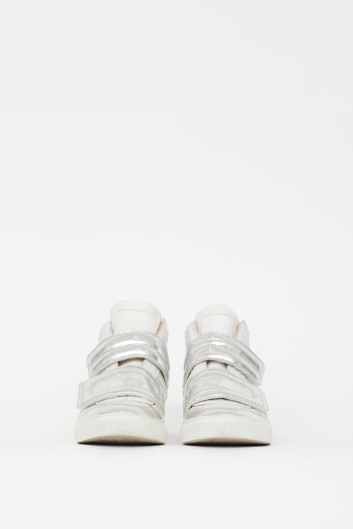 MM6 Maison Margiela White & Silver Leather Mirror Sneaker