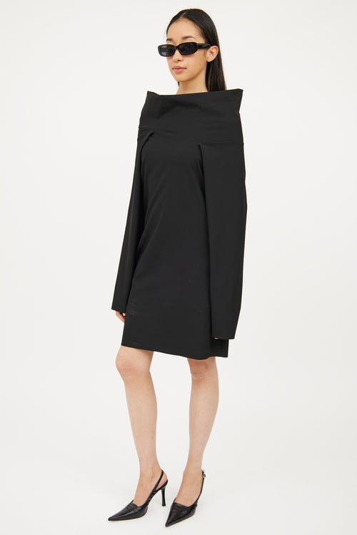 MM6 Maison Margiela Black Boatneck Long Sleeve Dress