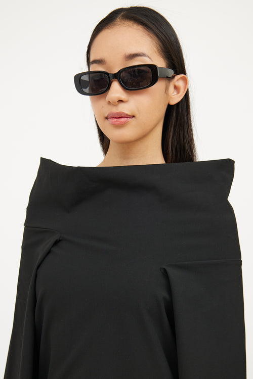 MM6 Maison Margiela Black Boatneck Long Sleeve Dress