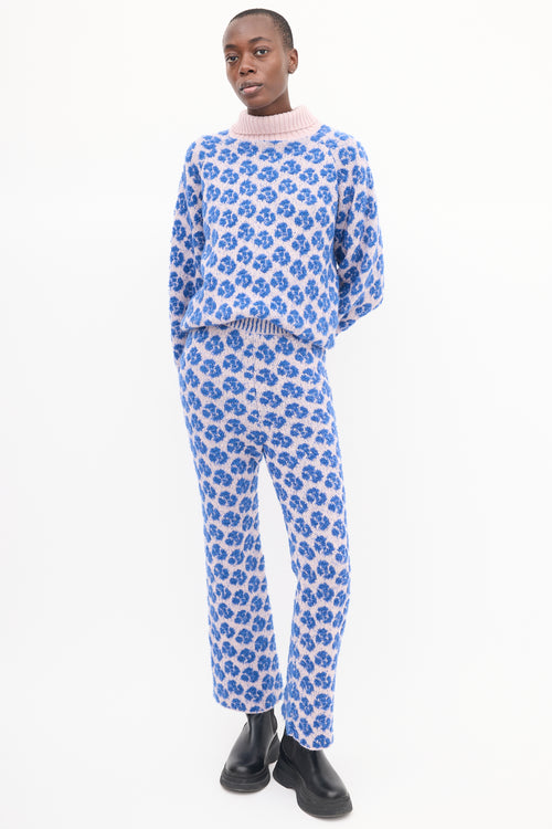 Mozh Mozh Blue & Pink Floral Jacquard Golgoli Pants