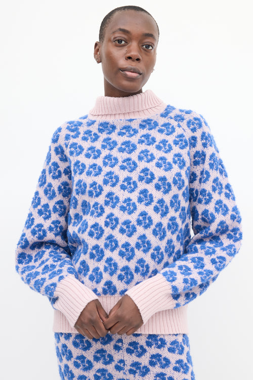 Mozh Mozh Blue & Pink Floral Jacquard Golgoli Sweater