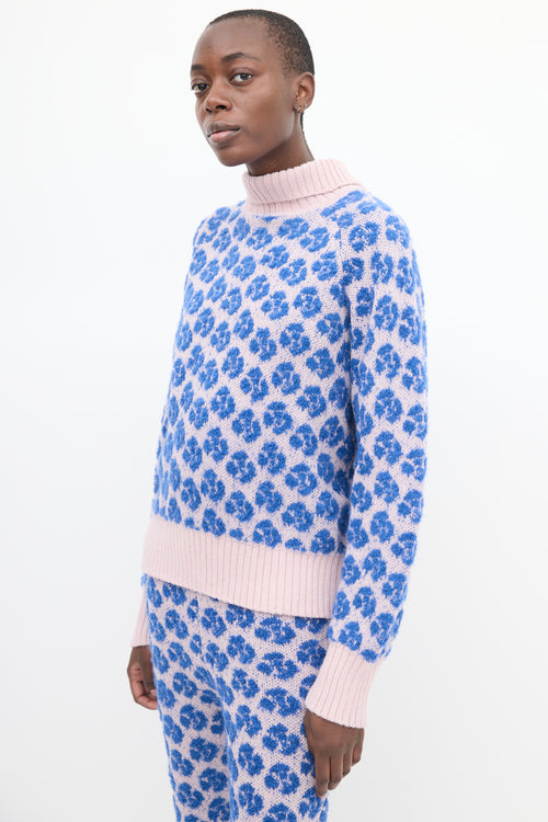 Mozh Mozh Blue & Pink Floral Jacquard Golgoli Sweater