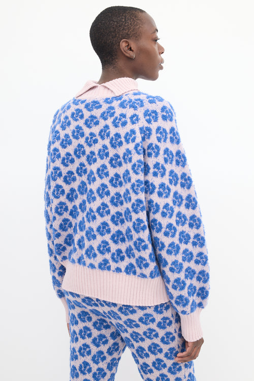 Mozh Mozh Blue & Pink Floral Jacquard Golgoli Sweater