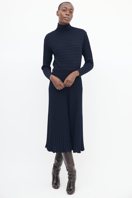 Molli Navy Wool Knit Turtleneck Midi Dress