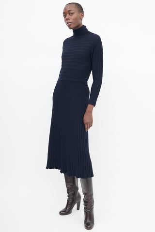 Molli Navy Wool Knit Turtleneck Midi Dress