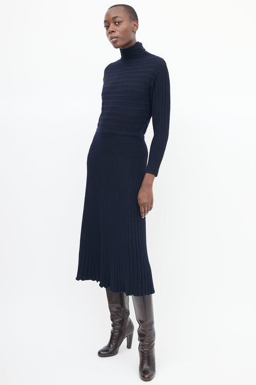 Molli Navy Wool Knit Turtleneck Midi Dress