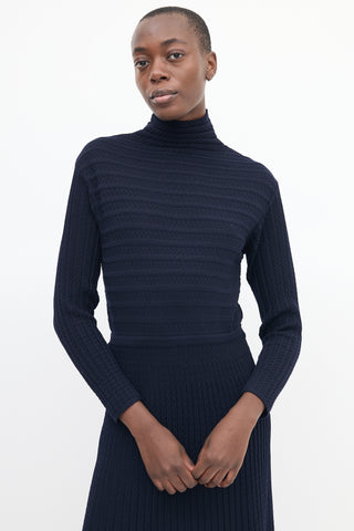 Molli Navy Wool Knit Turtleneck Midi Dress