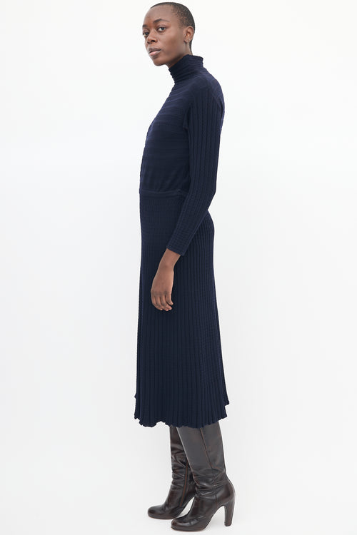 Molli Navy Wool Knit Turtleneck Midi Dress