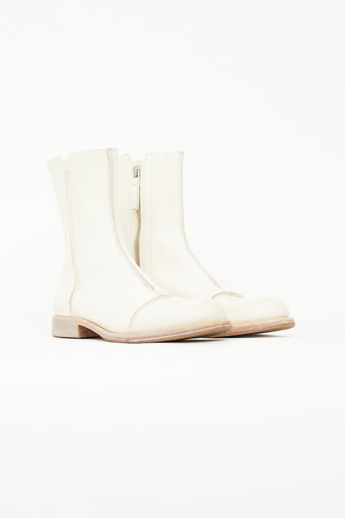 MOMA Cream Leather Zip Boot