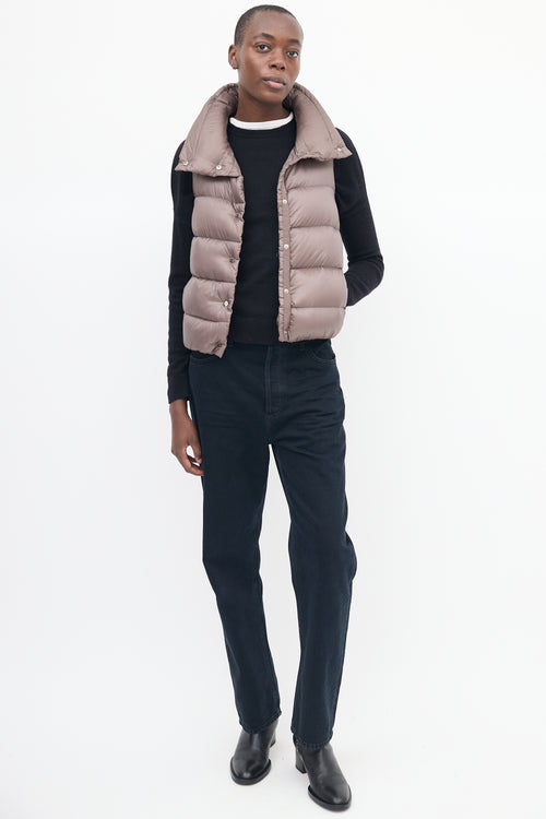 Moncler Taupe Down & Nylon Puffer Vest