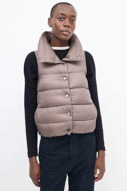 Moncler Taupe Down & Nylon Puffer Vest