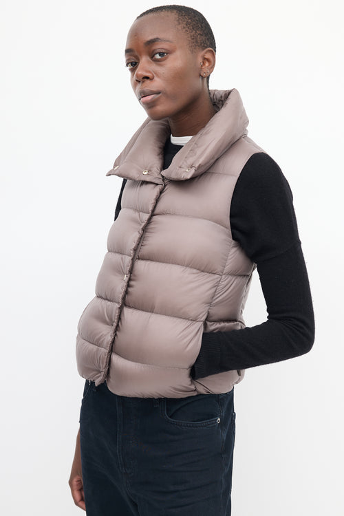 Moncler Taupe Down & Nylon Puffer Vest