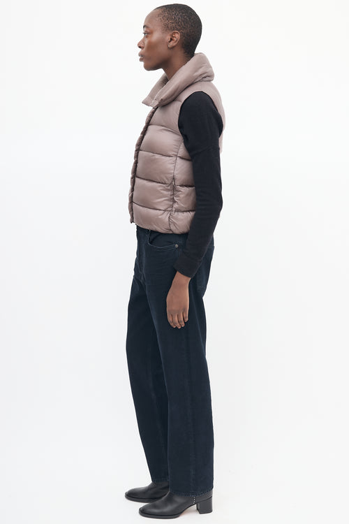 Moncler Taupe Down & Nylon Puffer Vest