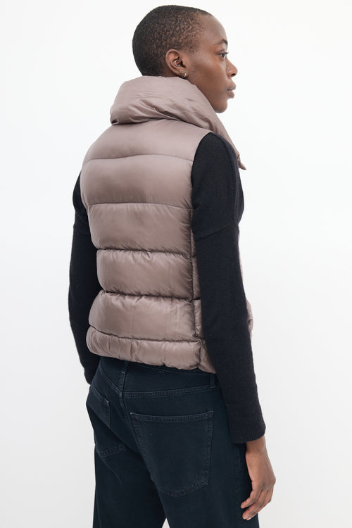 Moncler Taupe Down & Nylon Puffer Vest