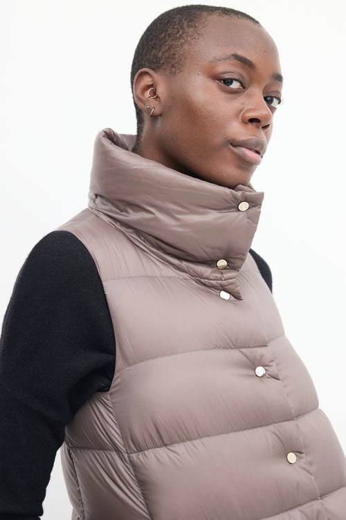 Moncler Taupe Down & Nylon Puffer Vest