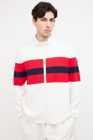 Moncler Cream & Red Knit Zip Sweater