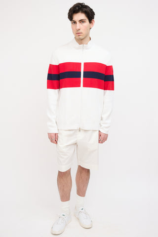 Moncler Cream & Red Knit Zip Sweater