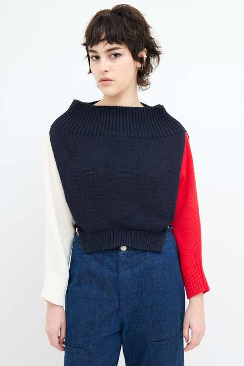 Monse Navy & Multi Color Block Off Shoulder Sweater