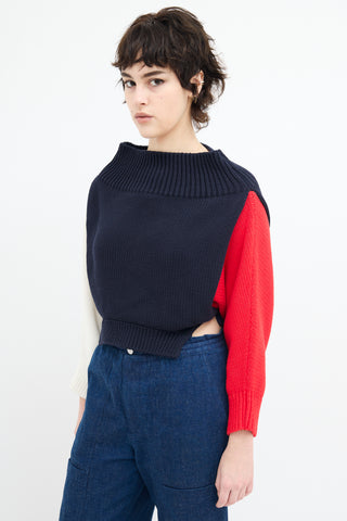 Monse Navy & Multi Color Block Off Shoulder Sweater