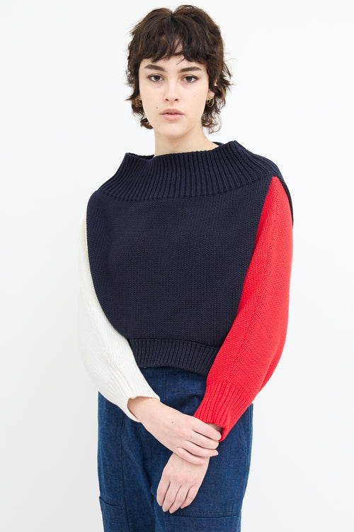 Monse Navy & Multi Color Block Off Shoulder Sweater