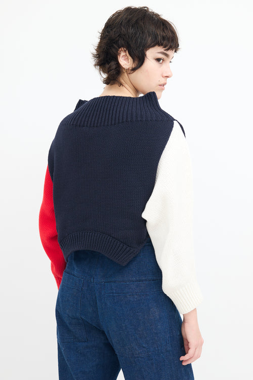 Monse Navy & Multi Color Block Off Shoulder Sweater